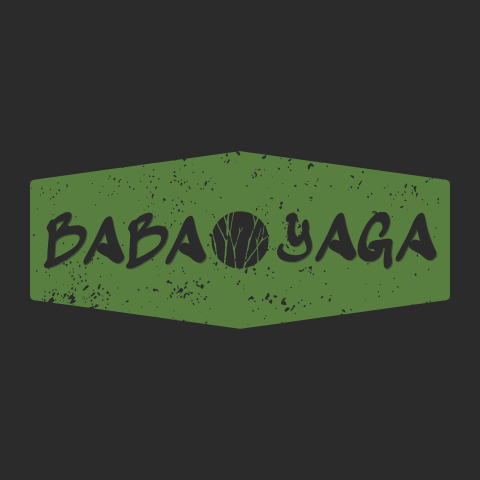 Logo mit dem Text "BABA YAGA" in grüner Schrift auf schwarzem Hintergrund.
